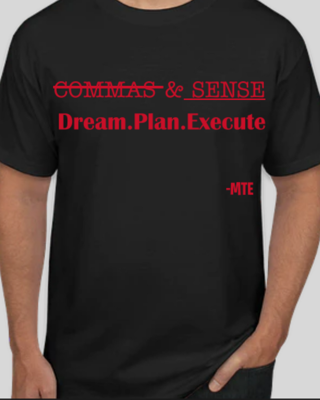 BLACK & RED D.P.E COMMAS & SENSE T-SHIRT